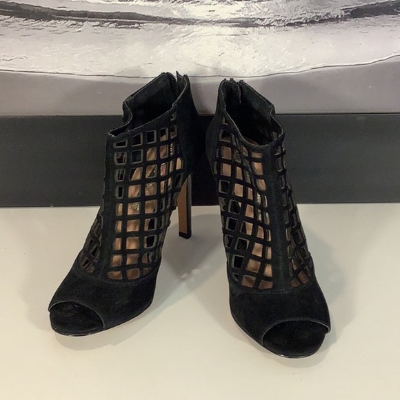 Audrey Brooke Shoes - Audrey Brooke “Marseille” Black Suede Open Toe Gladiator Heels Bootie Sz 7.5 M